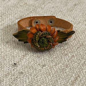 Leather rose cuff bracelet